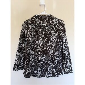 Liz Claiborne Allover Floral Flower Button Up Shirt Top Blouse Petite Medium PM